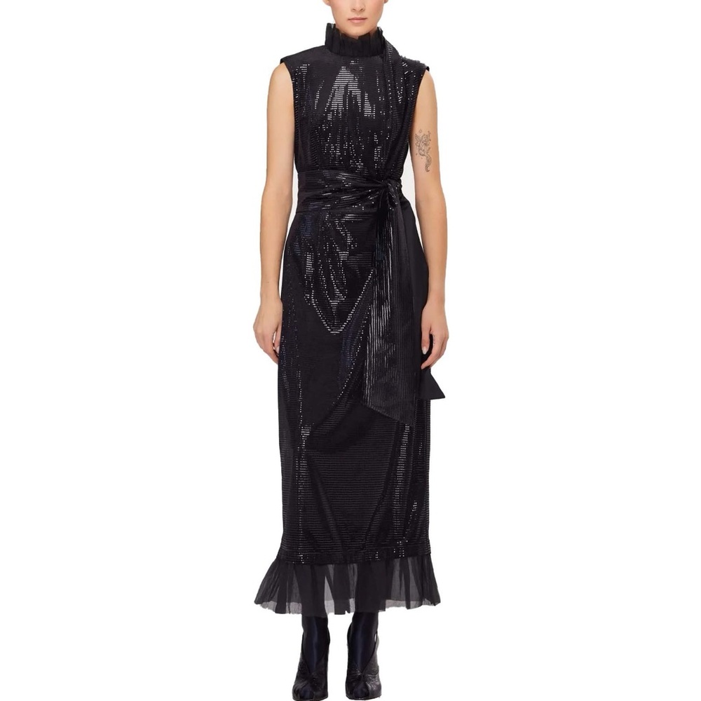 Black Sequin Maxi Dress with Tie Waist